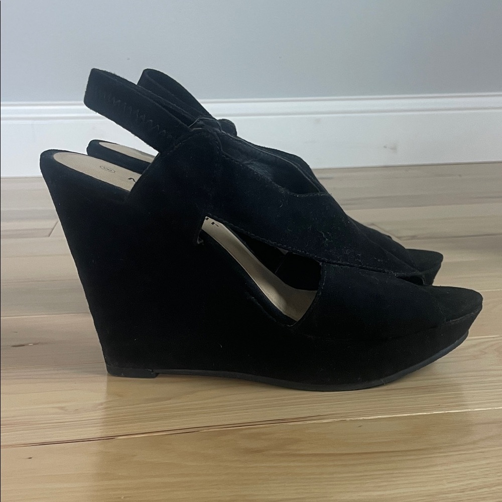 Massini Black Suede Wedge Shoes